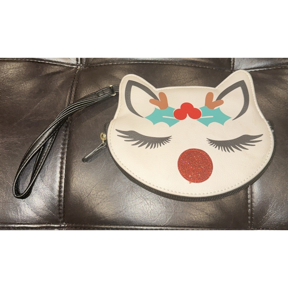 Luv Betsey Johnson Christmas Reindeer Cat Deer‎ Coin Purse Wristlet Bag Wallet
